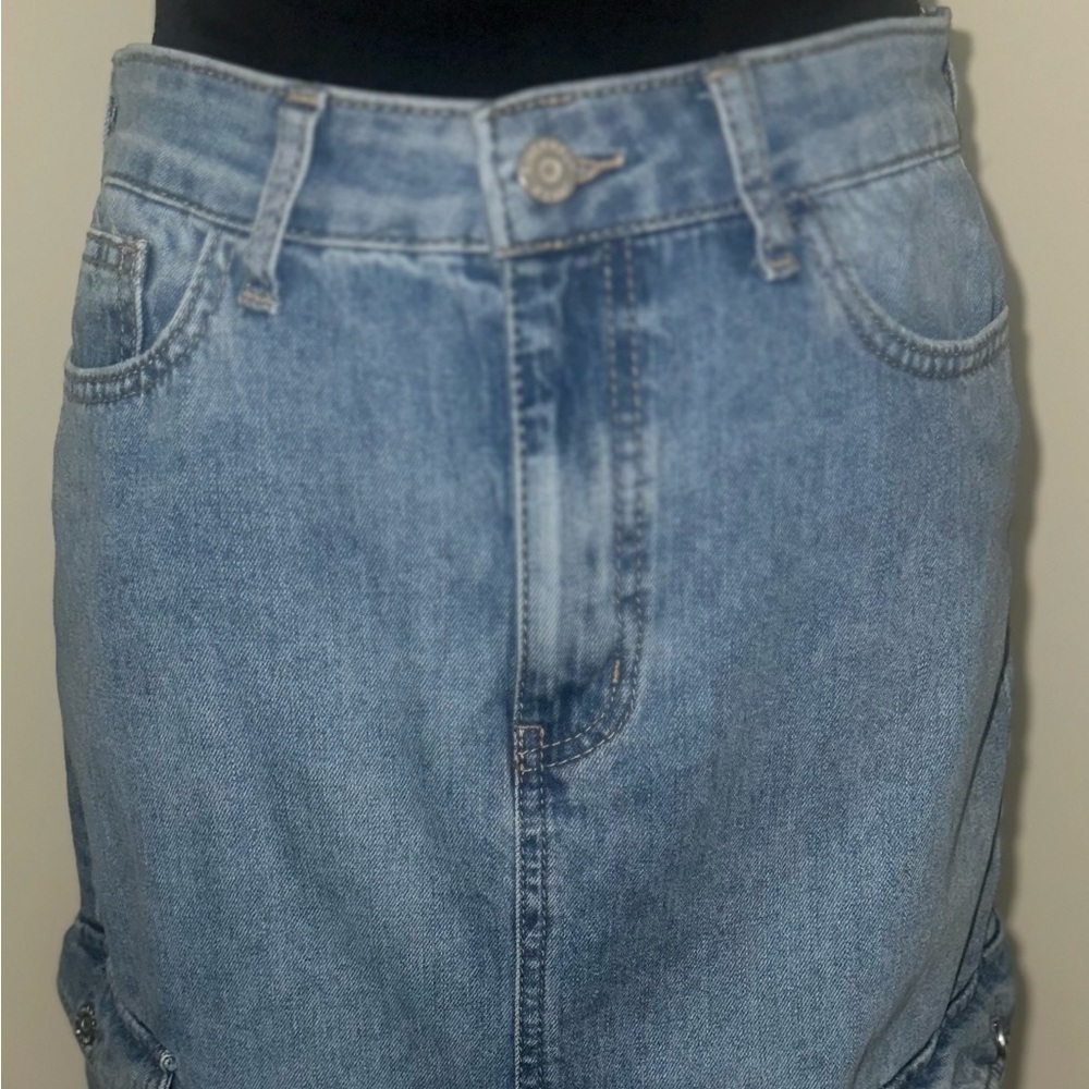 Sincerely Jules Blue Denim Jean Cargo Maxi Skirt Jr Size 7/28 - Picture 3 of 4